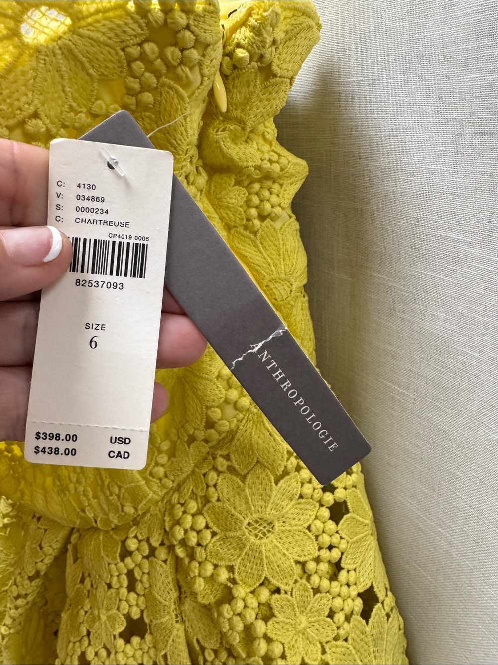 Anthropologie Chartreuse Floral Lace Dress - Picture 2 of 3